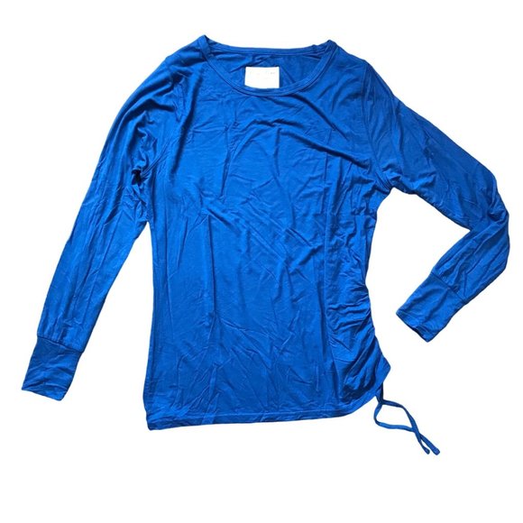 Evy's Tree The Layering Leaves‎ Rayon Blend Ruched Side Blue Long Sleeve Top L - Picture 1 of 9